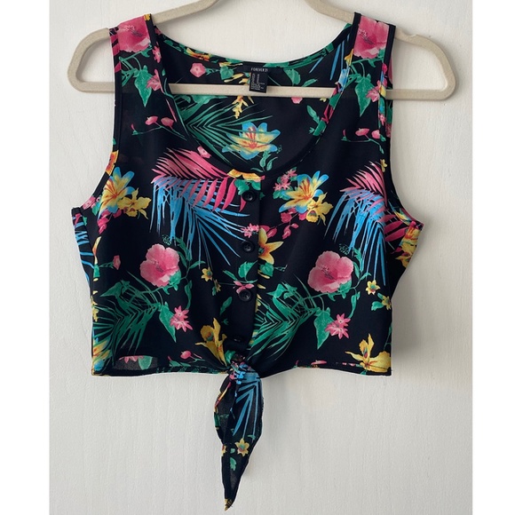 Tropical Print Crop Top - Picture 1 of 3